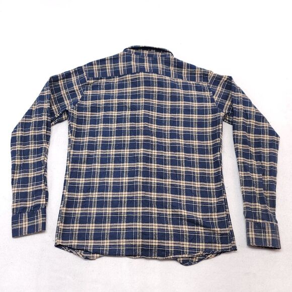 Truly Madras Flannel Casual Button Up Shirt Mens Size Large L Blue Beige - Picture 10 of 10